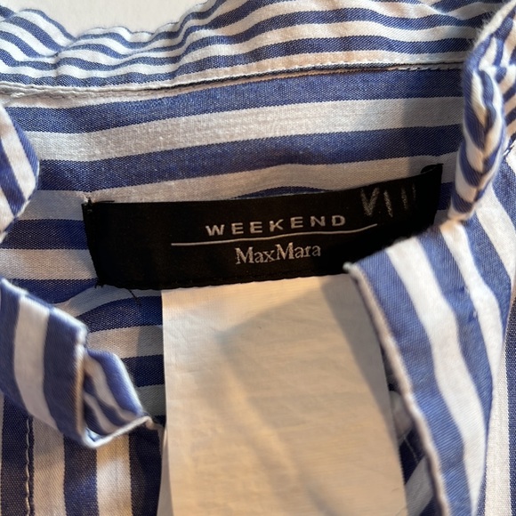 MaxMara weekend Dress striped cotton 4 stand up collar blue white belted pockets - Picture 15 of 16